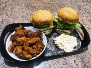 fried peri-peri chicken burger